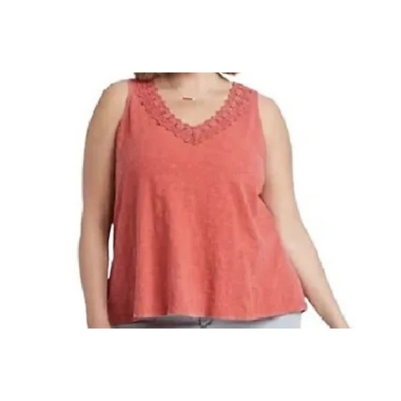 Knox Rose Women's Top 4X Sleeveless Blouse V-Neck Crochet Lace Orange Brick Red - Picture 2 of 13